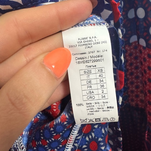 Smarteez Italy 100% Silk Patchwork Off Shoulder Red White and Blue Midi Dress 2 - Picture 7 of 11